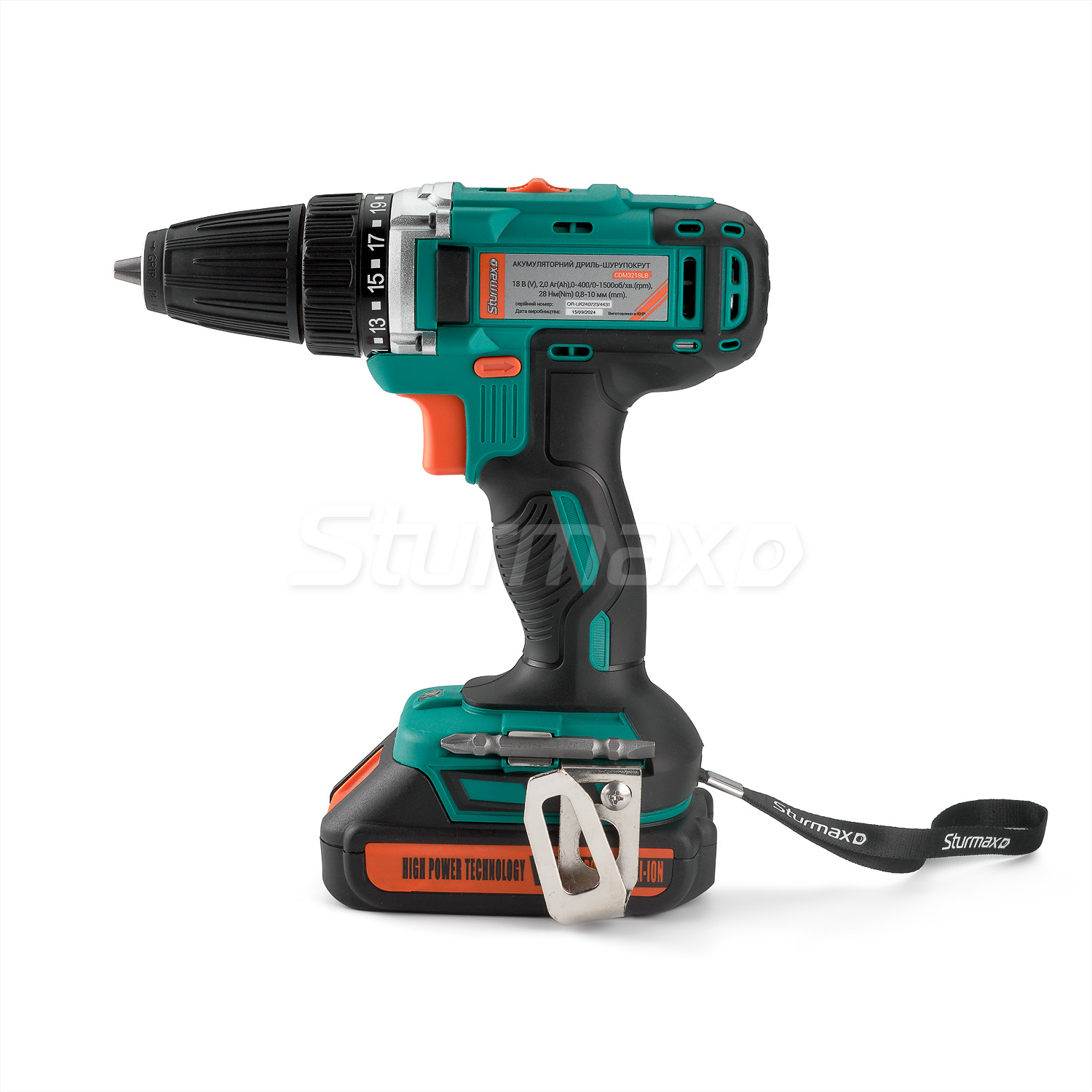 Шурупокрут акумуляторний 18В, 2.0Аг, 2 акум Sturmax CDM3218LB