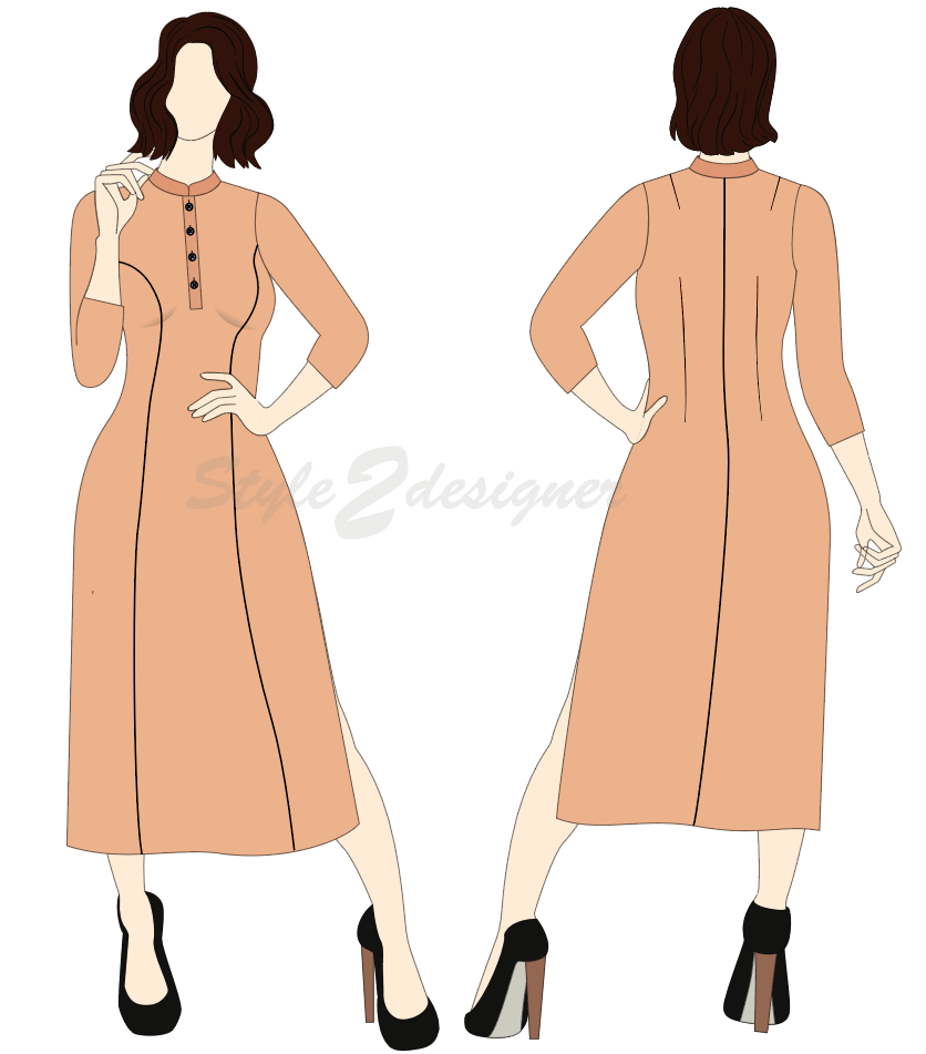 Mandarin Collar Princess Fit Kurtis PDF Pattern Download