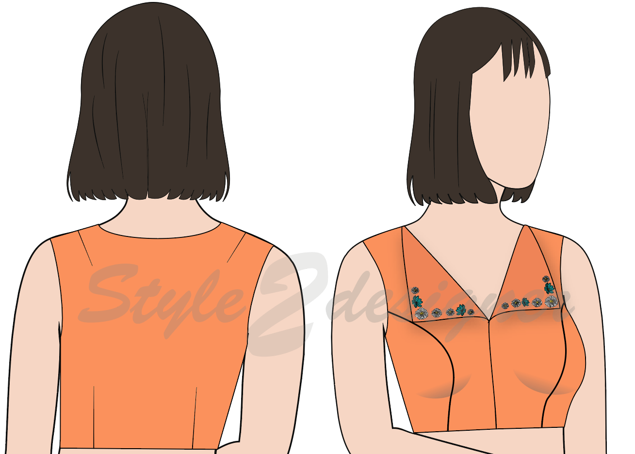 Label Open Neck Blouse PDF Pattern Download | Style2Designer