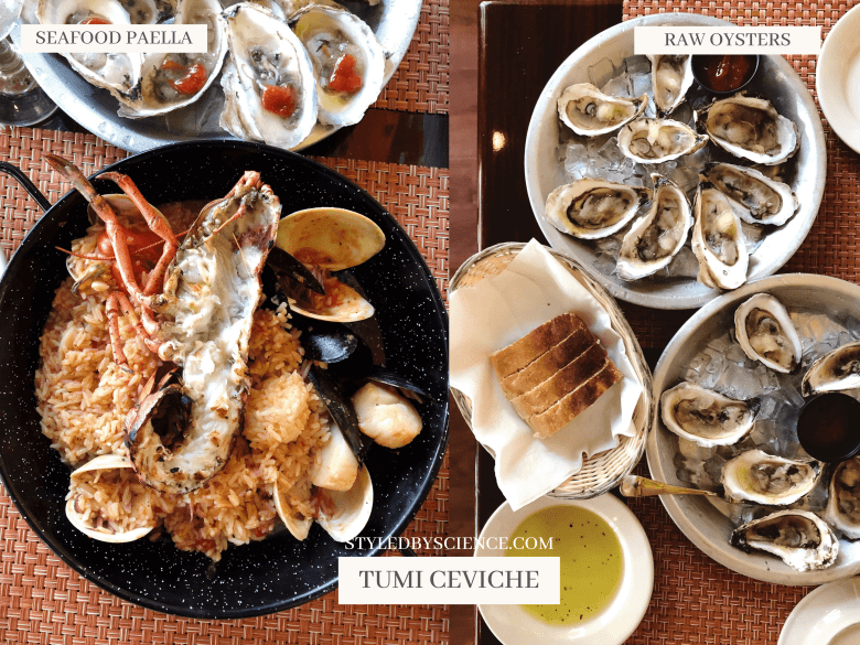 Tumi Ceviche ft. Seafood Paella and Dollar Oysters. Places to eat at Cape Cod. Styled by Science blog.