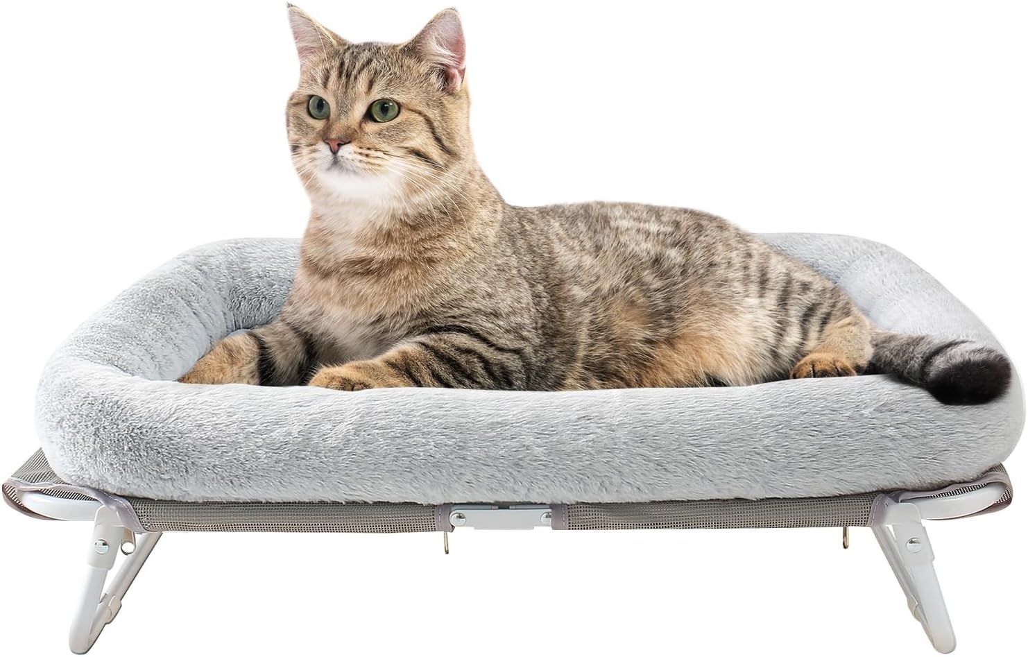 Elevated Cat Bed Foldable Raised Pet Hammock Self-Supporting Puppy Lounger with Off Floor Metal Frame Washable Cover for Small Dog Kitten Indoor Use 25.2x15.75x7.48 in（Grey）