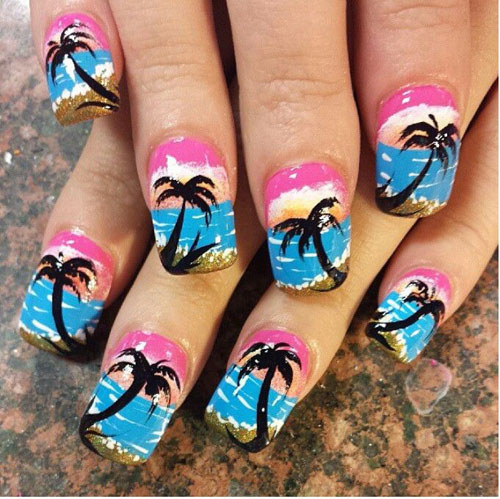 Palm tree toe nail art