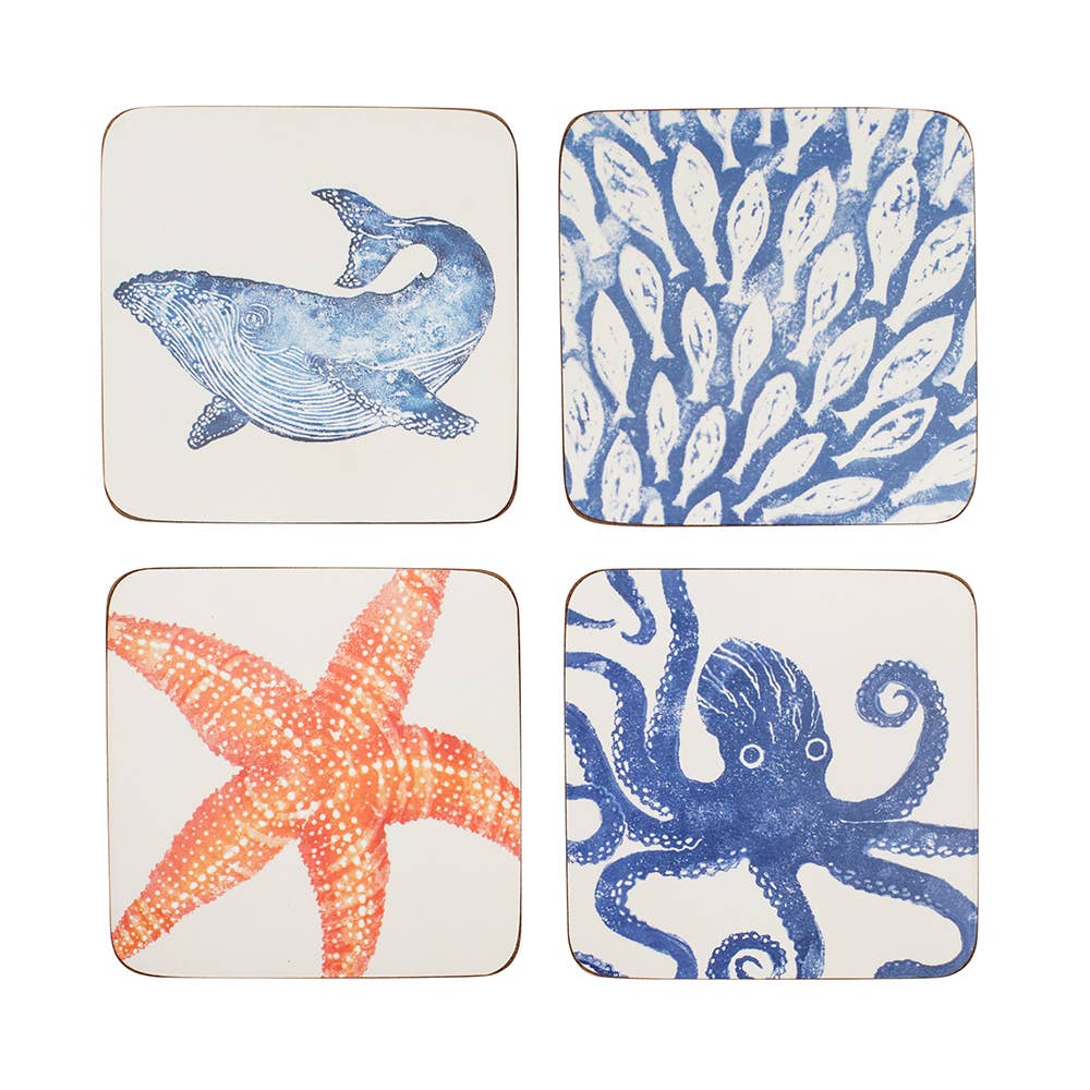 Ocean Creatures Animal Coasters Set of 4 | Cork Coasters