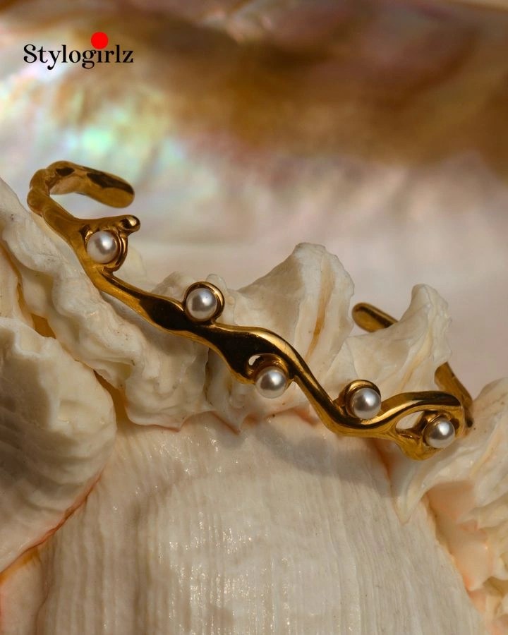 Pearl Wave Bracelet Cuff