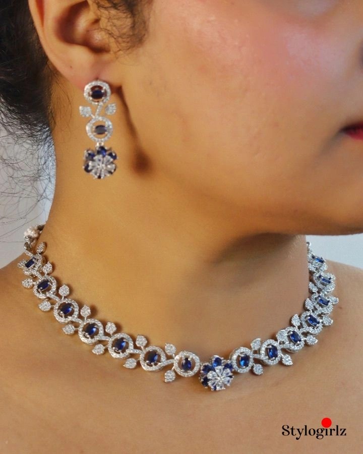 Royal Sapphire AD Necklace Set