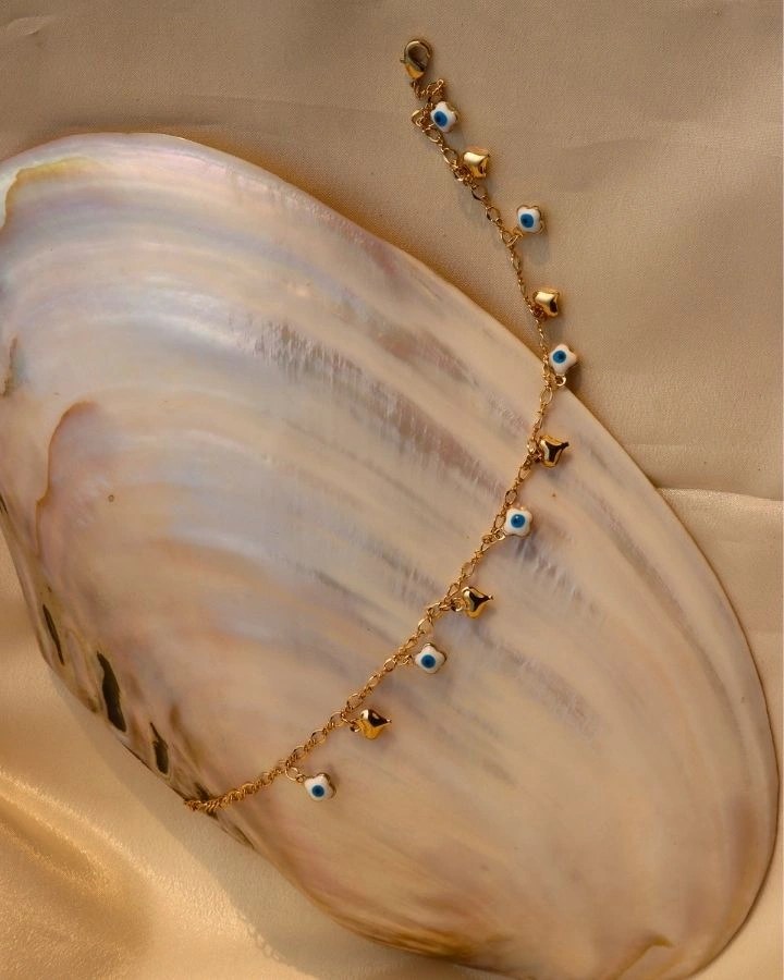 Golden Heart & Evil Eye Chain Bracelet