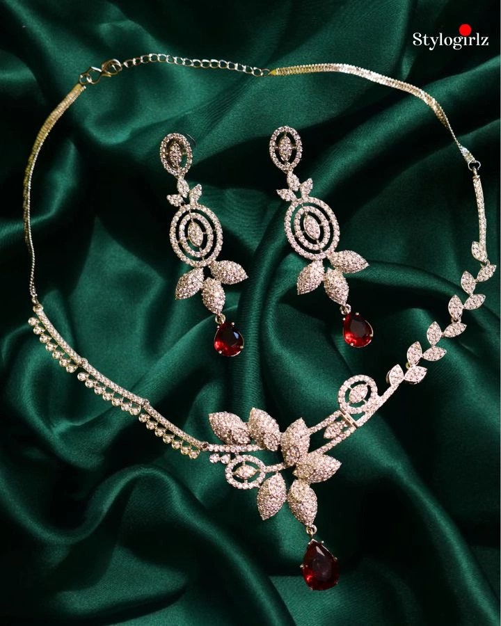 Wine Blossom AD Necklace Set