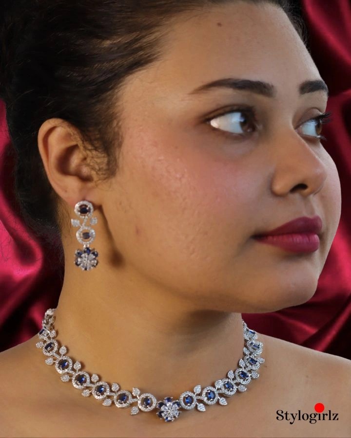 Royal Sapphire AD Necklace Set