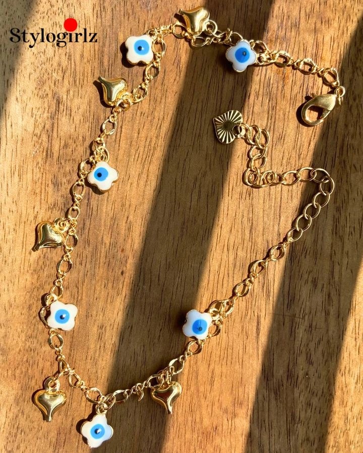 Golden Heart & Evil Eye Chain Bracelet