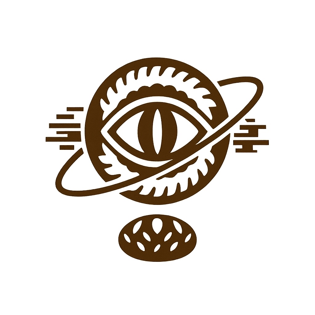 Circular Baker’s Eye of E.V.E. logo in sepia