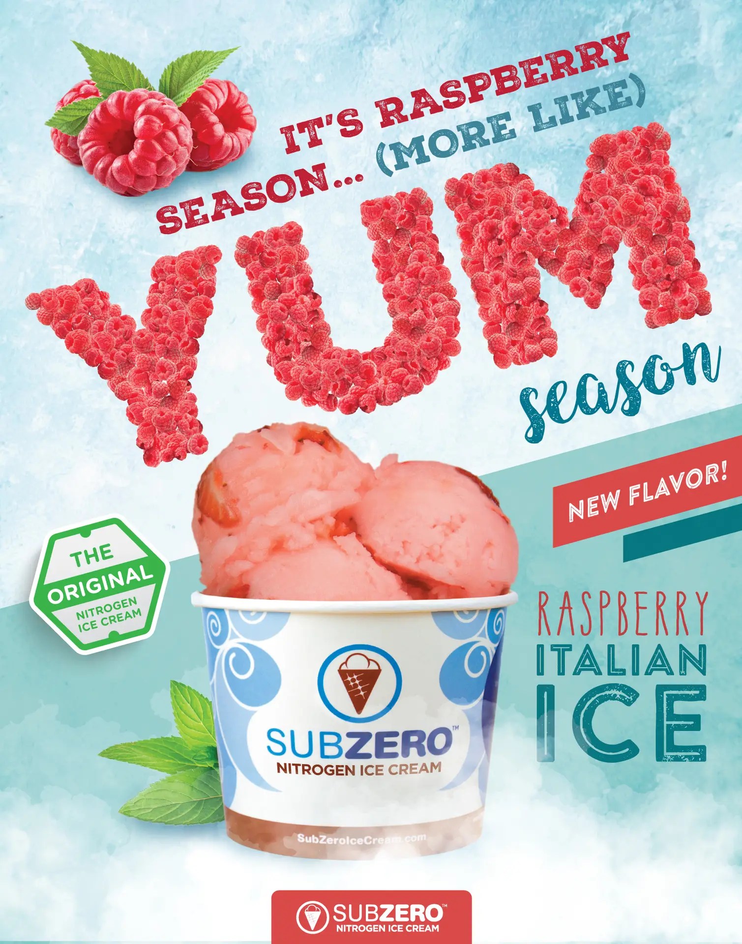 Fresh Italian Ice menu poster featuring smooth raspberry Italian ice