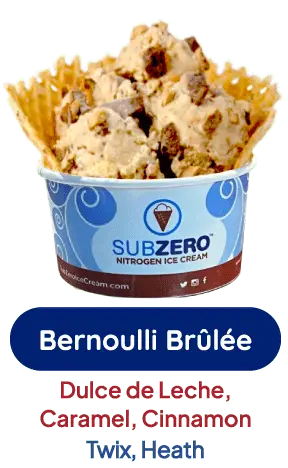 Bernoulli Brulee ice cream with dulce de leche, caramel, cinnamon Twix, and Heath