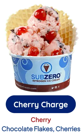 Cherry Charge ice cream with cherry, chocolate flakes, and cherries
