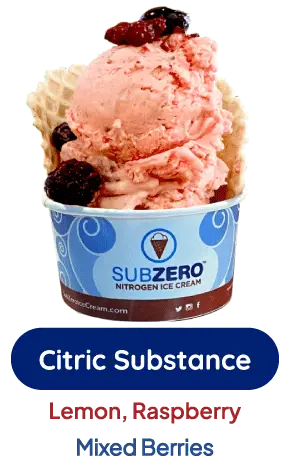 Citric Substance ice cream with lemon, raspberry, and mixed berries