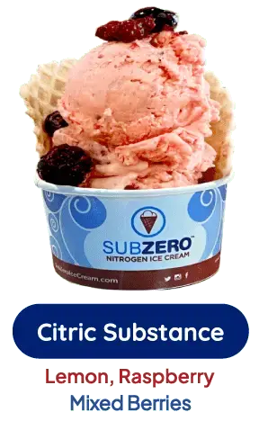 Citric Substance ice cream with lemon, raspberry, and mixed berries