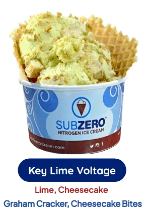 Key Lime Voltage ice cream with lime, graham crackers, and cheesecake bites