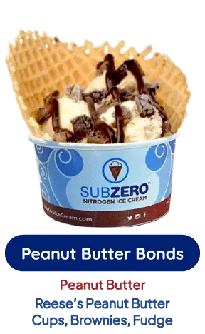 Peanut Butter Bonds ice cream with peanut butter, Reeses cups, and fudge