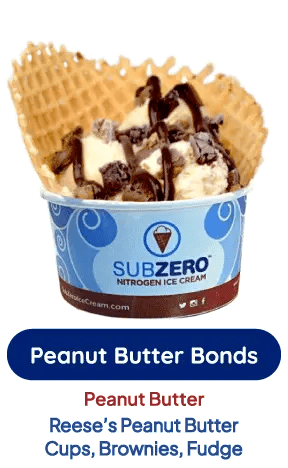 Peanut Butter Bonds ice cream with peanut butter, Reeses cups, and fudge