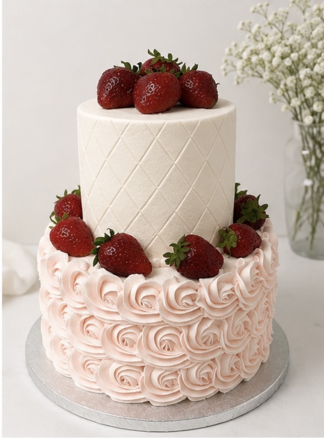 Fresh Strawberries on Quilted Cake
