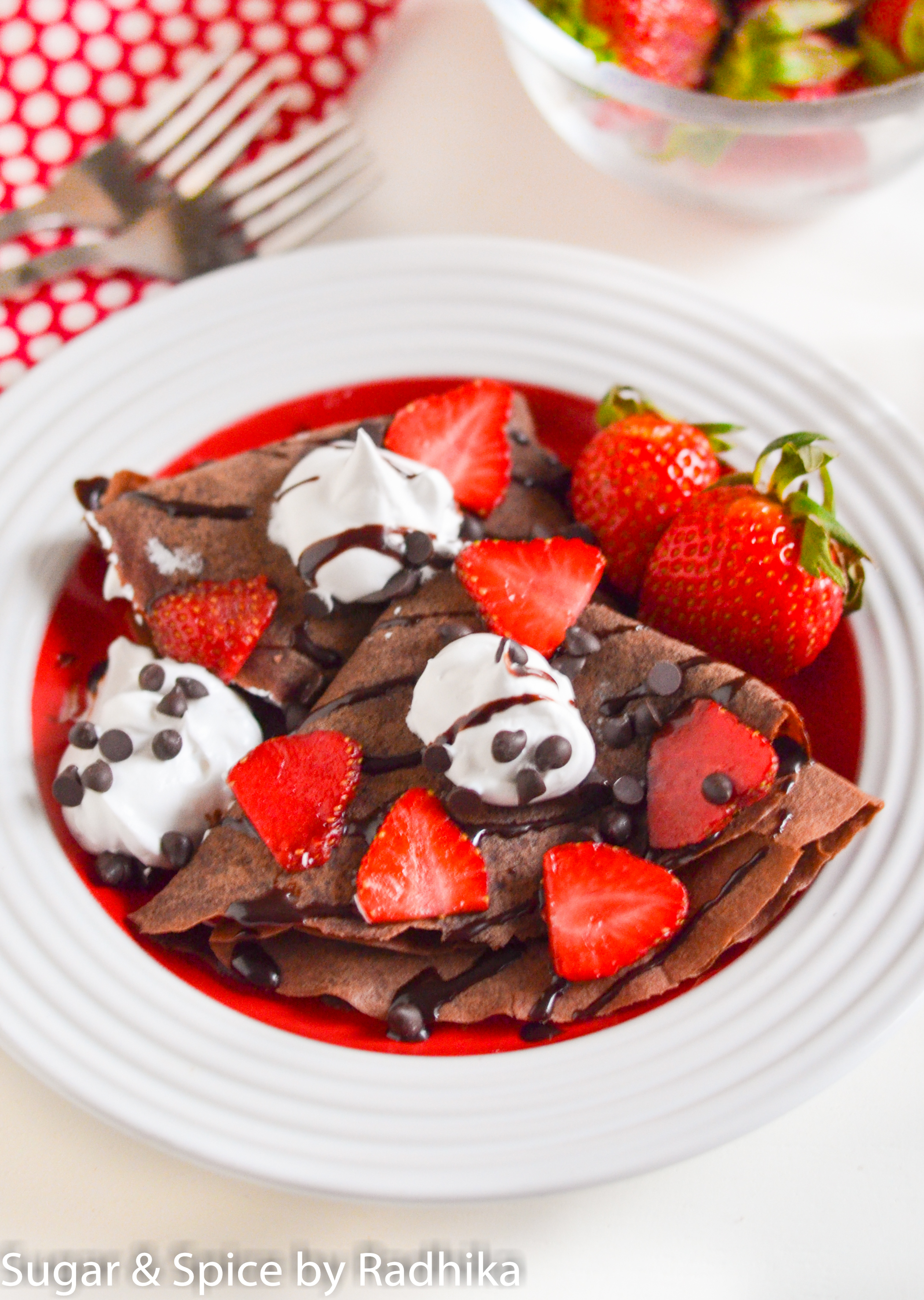 Chocolate Crepes with Strawberries and Whipped Cream