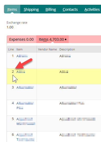 A sublist with an arrow pointing to a solumn containing line numbers for each row