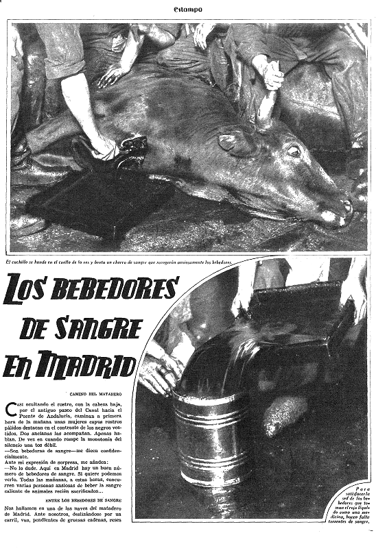 Ilustración histórica sobre la práctica de beber sangre en el Madrid de los años 30