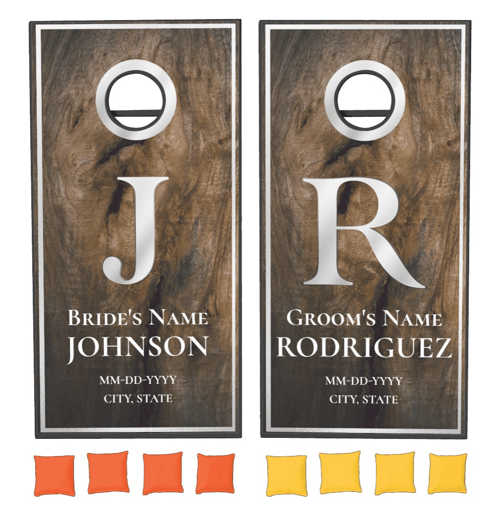 Rustic Bride-Groom-Metallic Monogram Cornhole Set