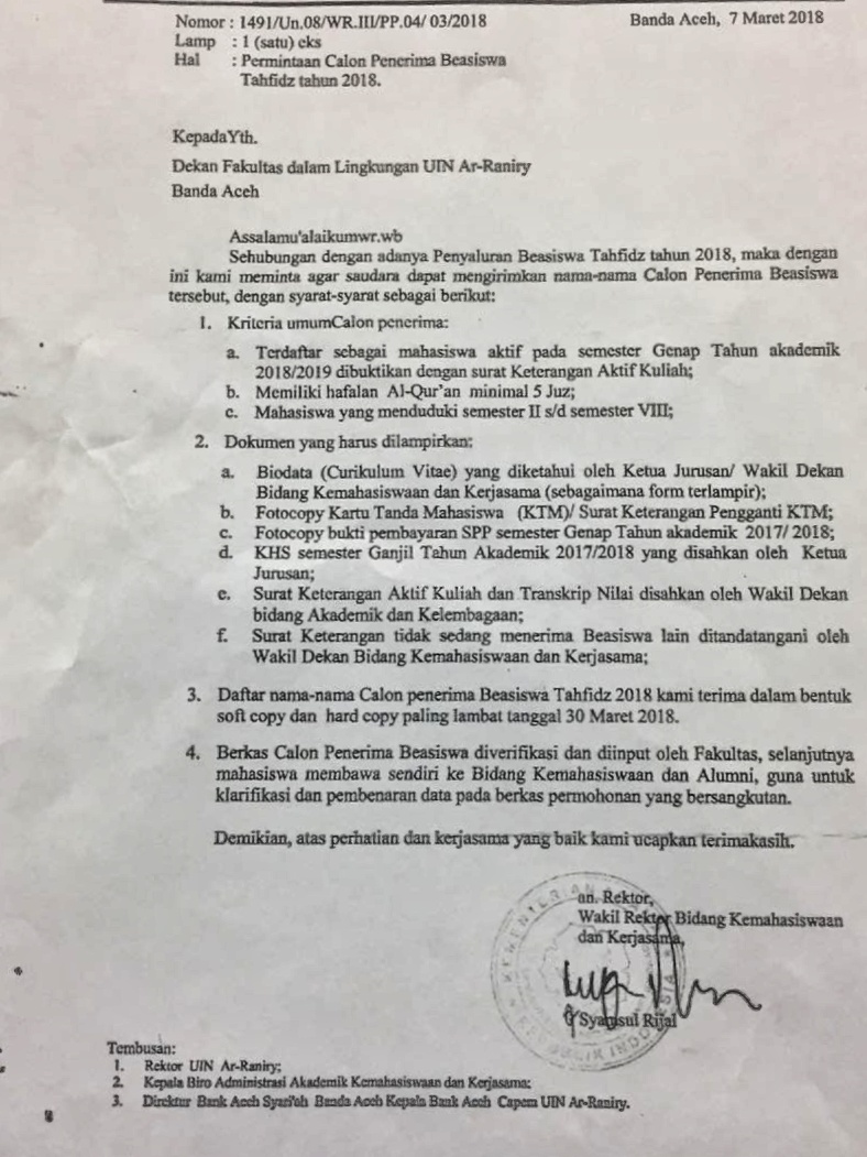 Beasiswa Tahfidz 2018 UINAR Kembali Dibuka
