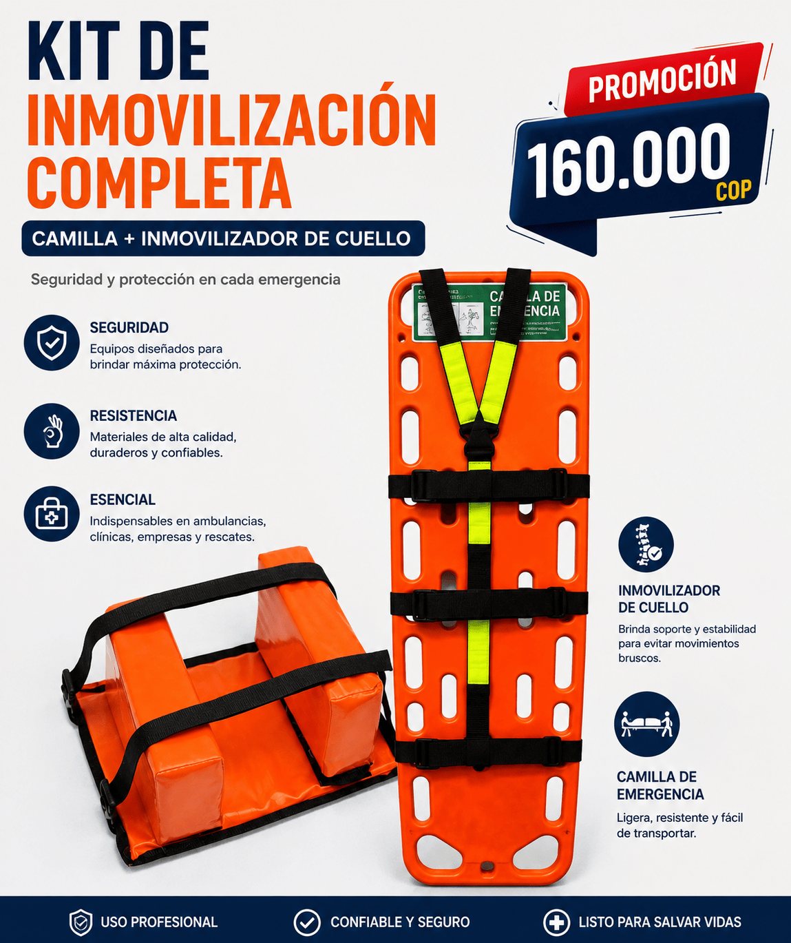 Camilla Primeros Auxilios +  Inmovilizador de Cuello