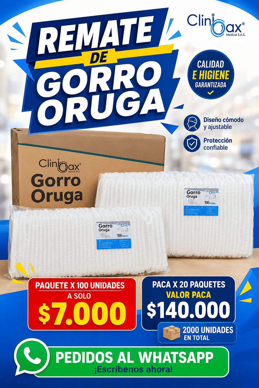 Gorro oruga blanco paquete x 100 unidades