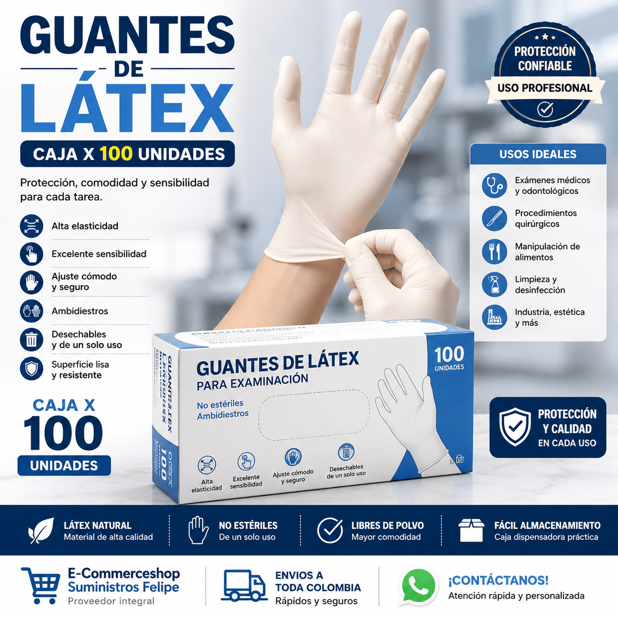 Guante de latex x 100 unidades