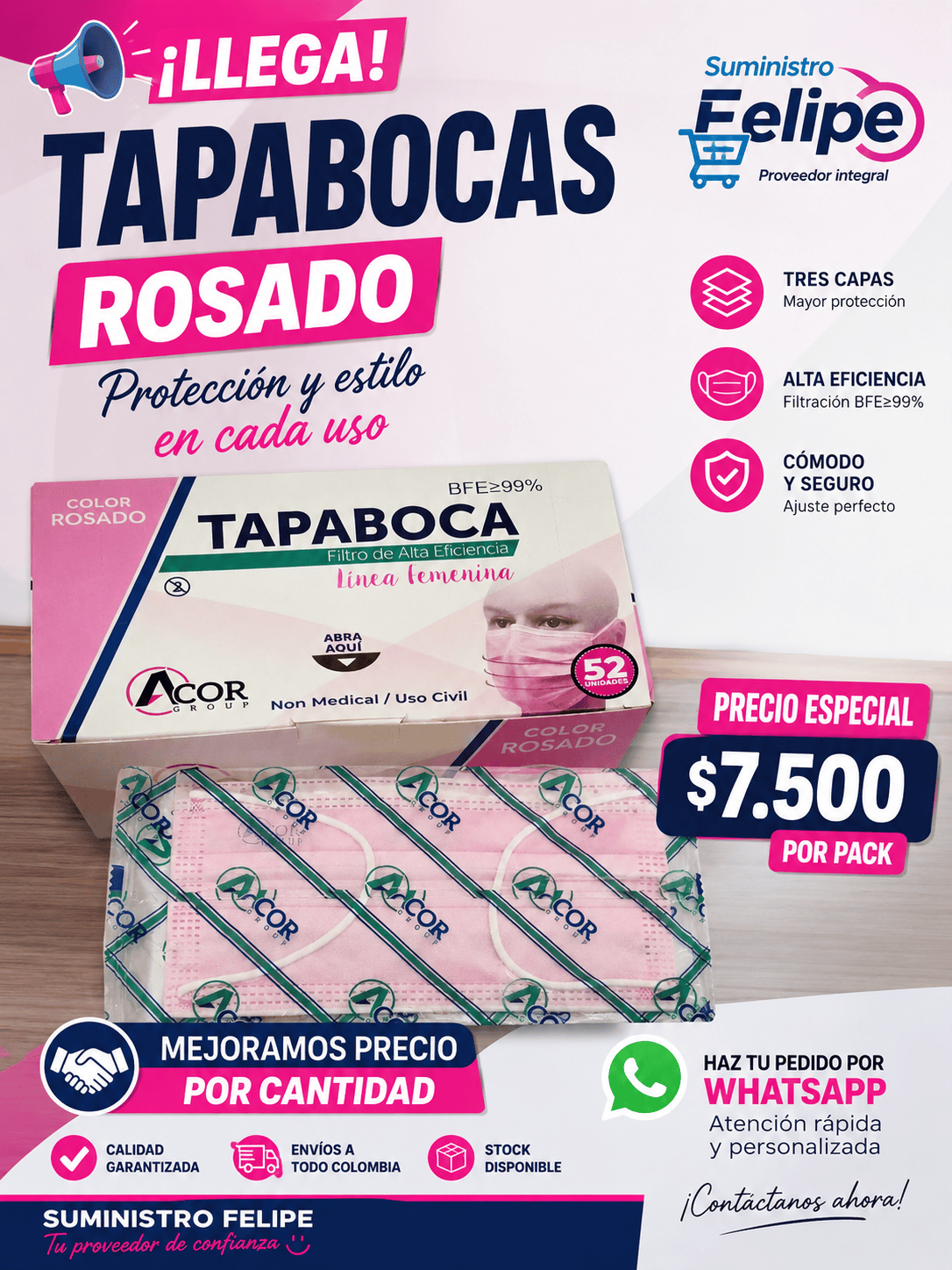 tapabocas rosado