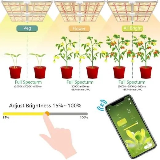 MIXJOY 2021 GL4000s Led Grow Lights is completely dimmable, and comes with a built-in timer, with an accompanying smartphone app to control growth remotely