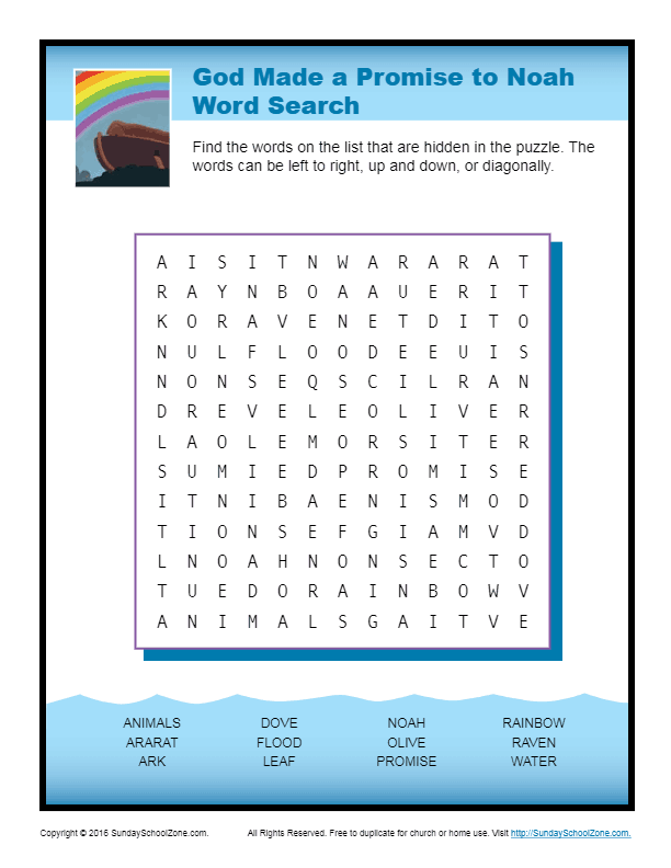 god made a promise to noah word search childrens bible