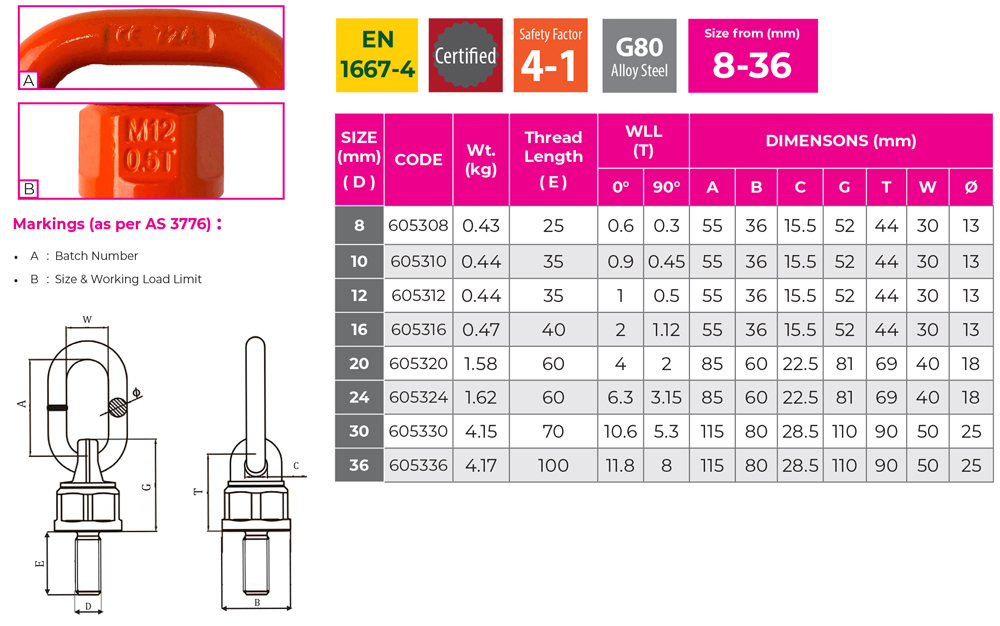 Oblong Eye Bolt Long Series Swivel Ring G80 Alloy Steel