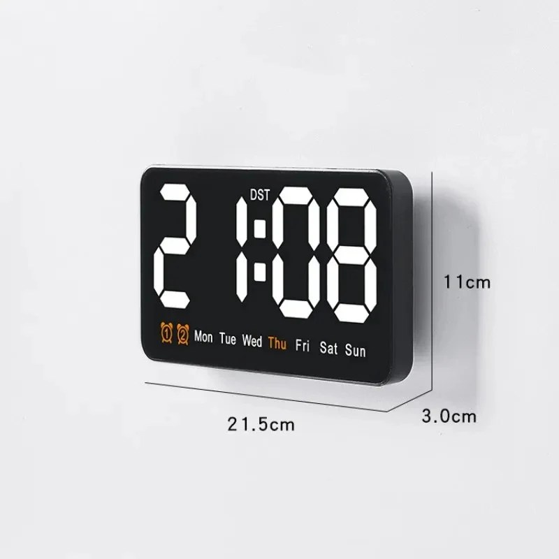Horloge Murale Numérique LED Avec Alarme - Affichage Date, Semaine, Température - Commande Vocale, 5 Niveaux Luminosité - USB Ou Piles - 5