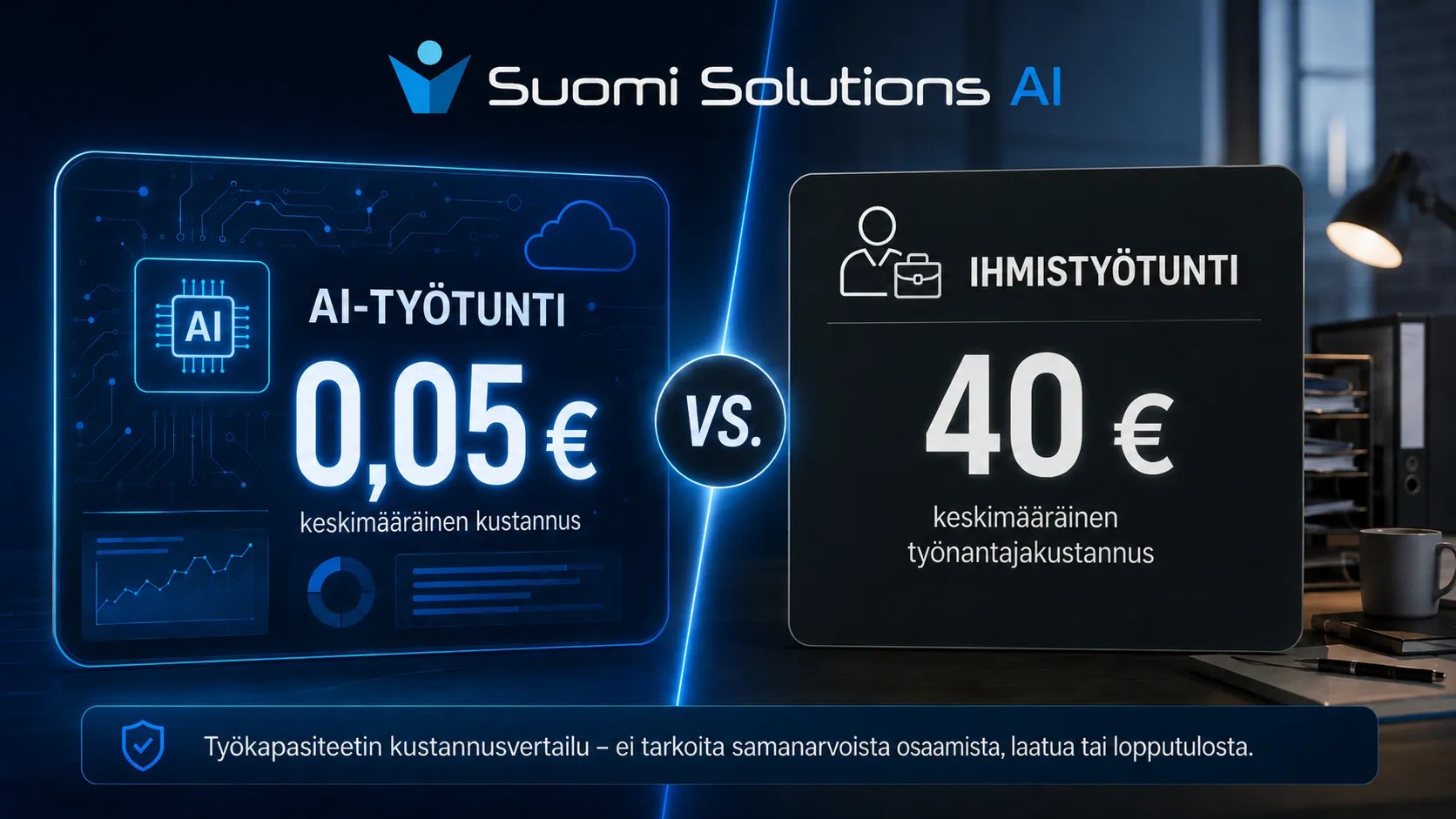 Suomi Solutions AI-agentin ja ihmistyön kustannusvertailu yrityksen asiakaspalvelussa ja rutiinitehtävissä