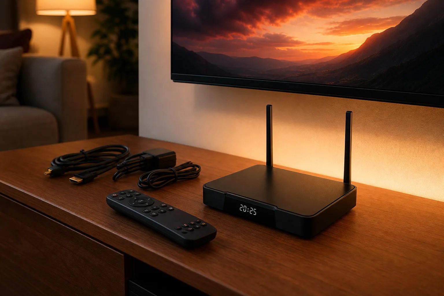 SuperBox S7 Pro setup guide, unboxed streaming box in a living room