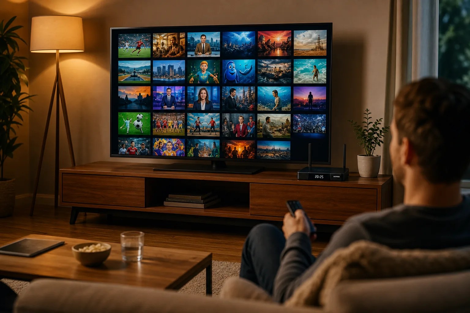 What channels does SuperBox offer, S7 Pro streaming live TV in a living room