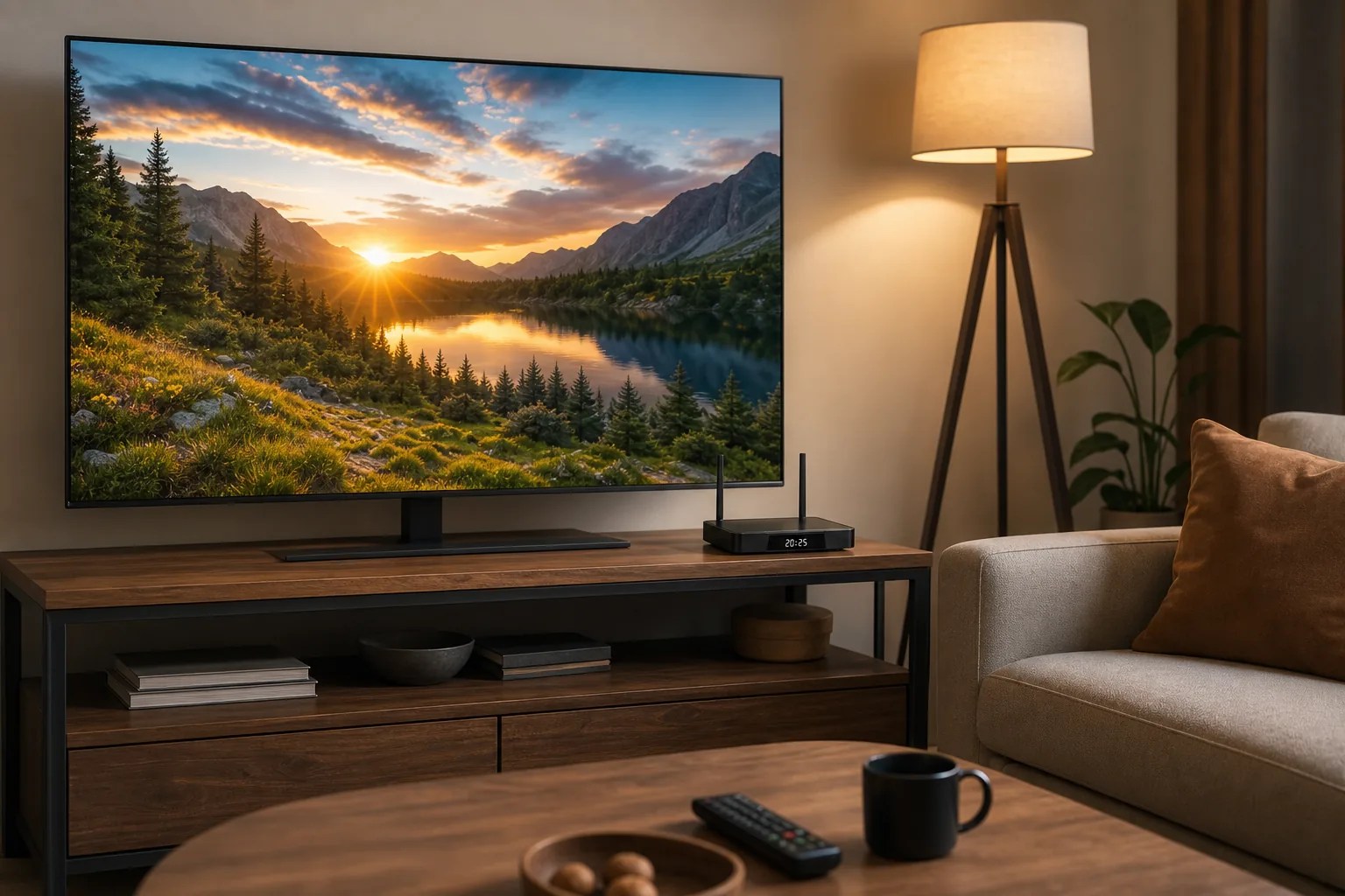 What is a SuperBox and how it works, S7 Pro streaming box in a living room