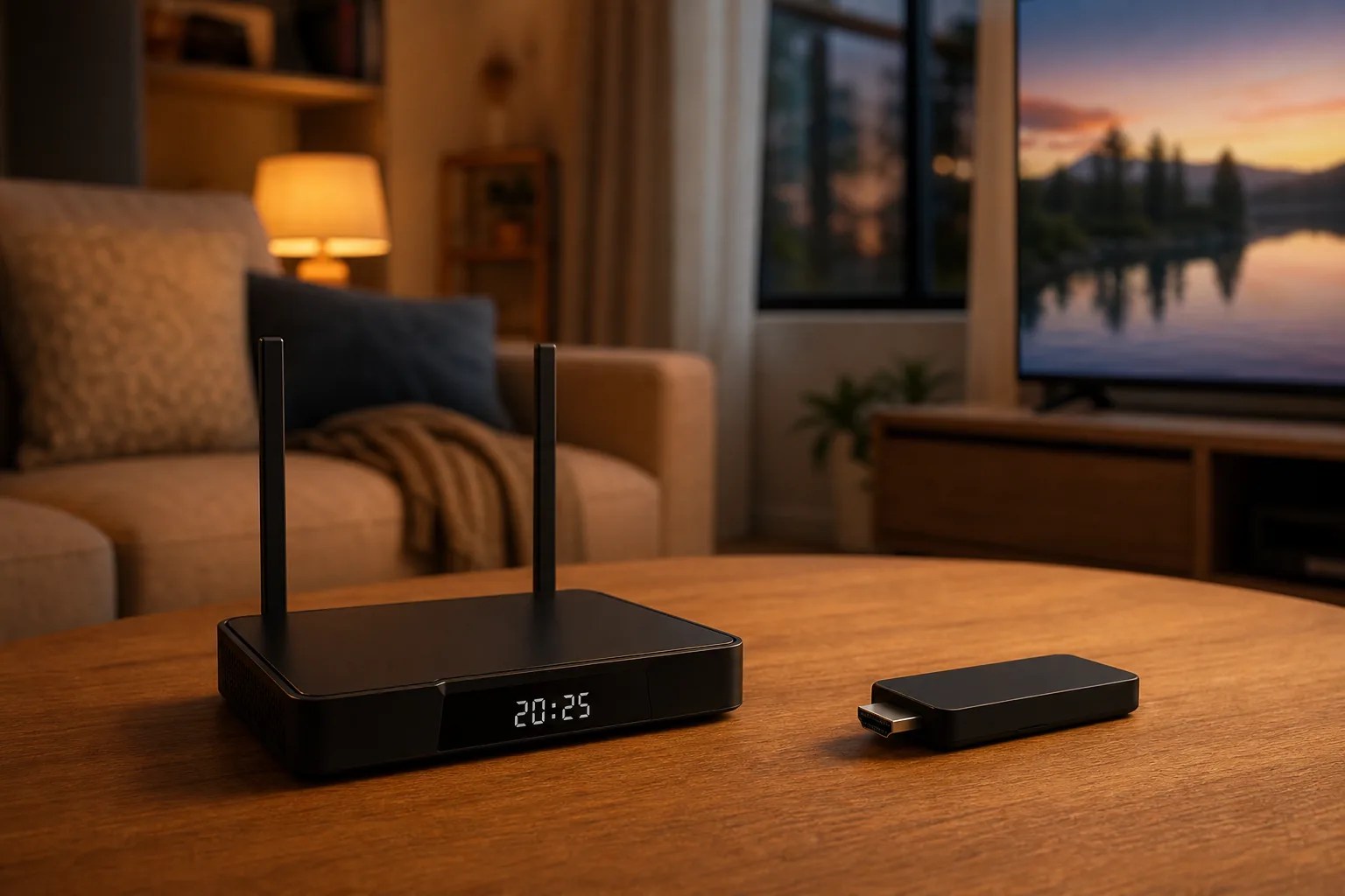 SuperBox S7 Pro vs Firestick streaming devices compared in a living room
