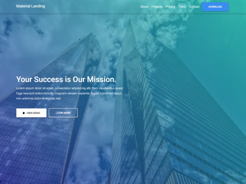 Free Material Design Landing Page Template Built With Bootstrap Super Dev Resources