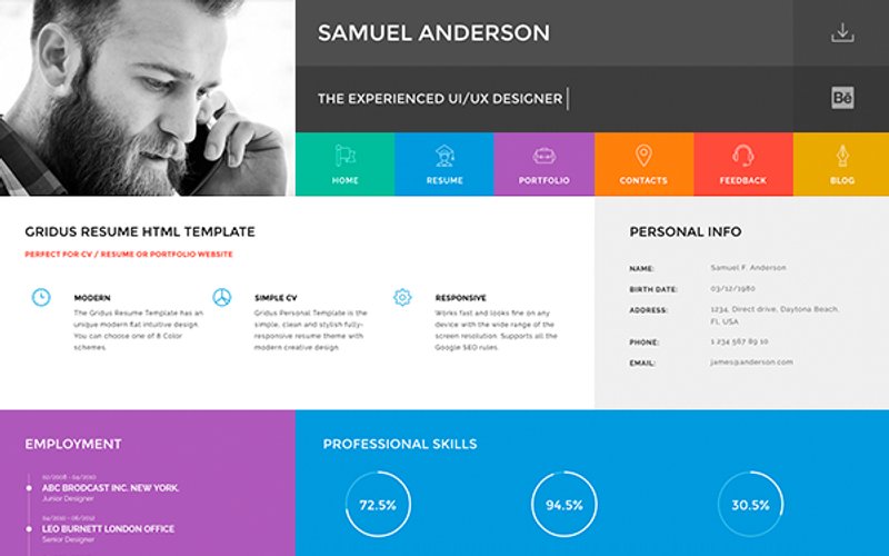 21 Professional Html Css Resume Templates For Free Download And Premium Super Dev Resources