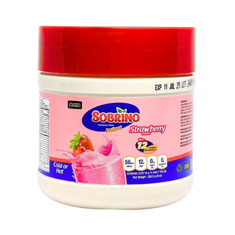 Mezcla de bebida instantánea de fresa Sobrino, frasco de 8 oz
