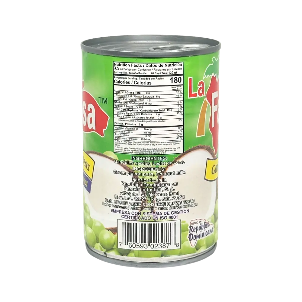 La Famosa Gandules Verdes con Coco - 15 oz Can