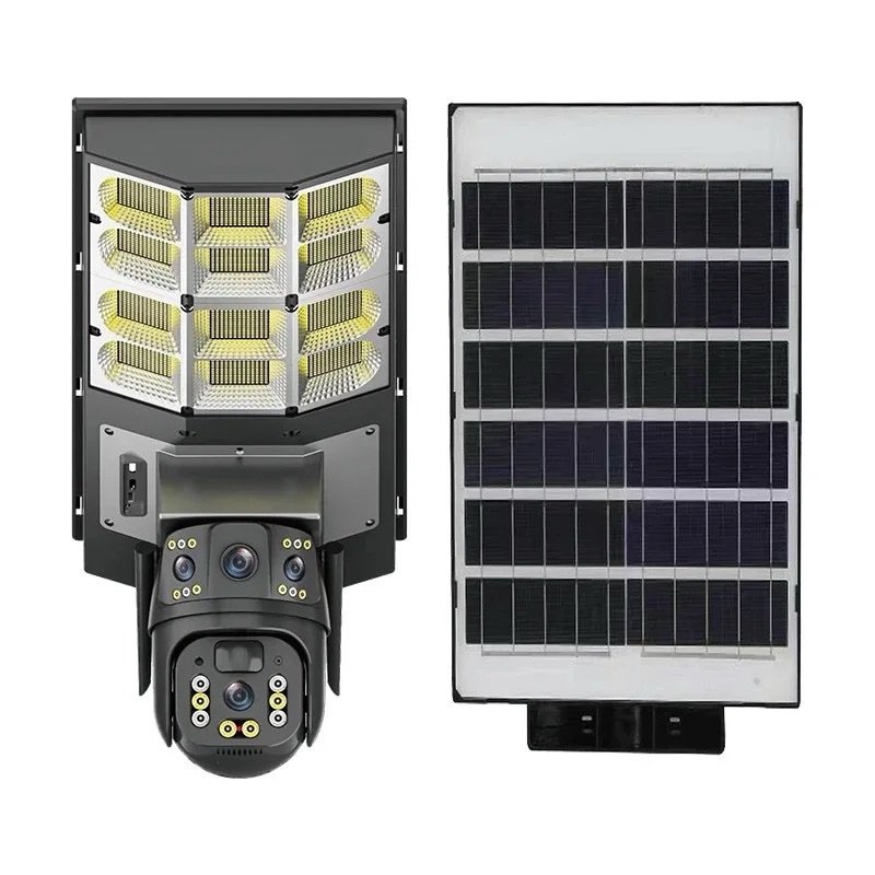 Led Luminaire IP66 4G Solar powered camera Dual lens Solar Camera on LED Solar Street Lamp HD 4MP PIR PTZ Wifi Security camera