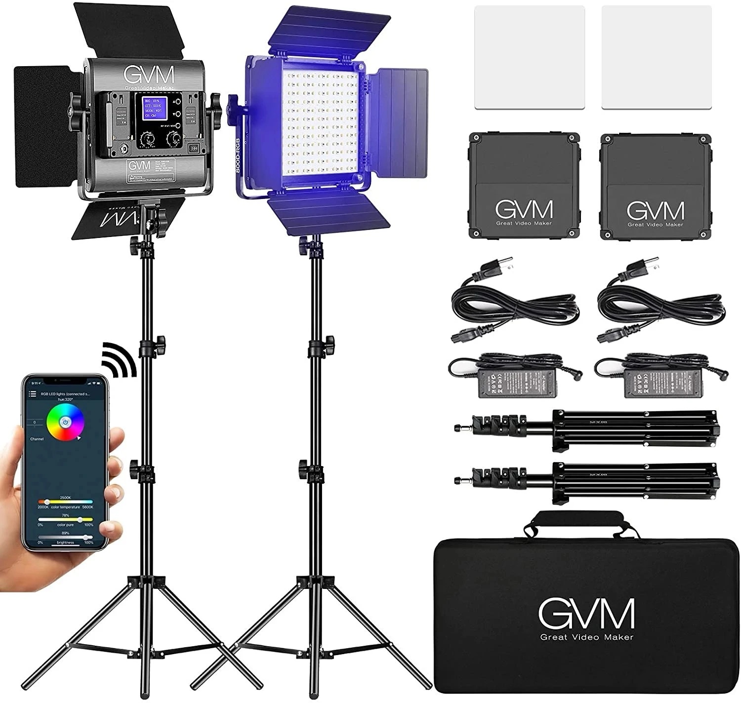 Packs GVM 800D RGB LED Photography Lighting
3200K-5600K 8 Kinds Scene Video Lighting Kit with
APP Control for YouTube Studio