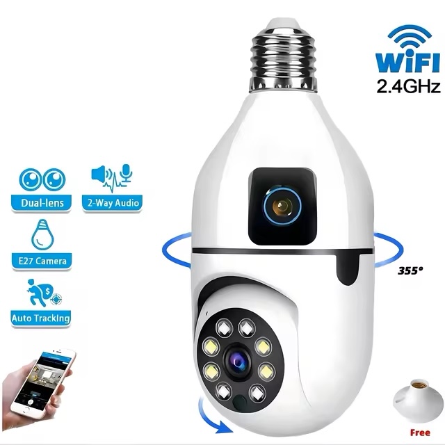 E27 Bulb WIFI PTZ IP Camera Dual Lens Smart Home Night Vision Human Detection Outdoor Smart Home CCTV Security Camera