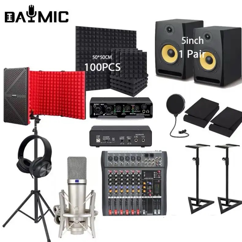 Professional big Studio recording Monitors speaker
Microphone Headphone sound card home music singing Broadcast Equipment Kit