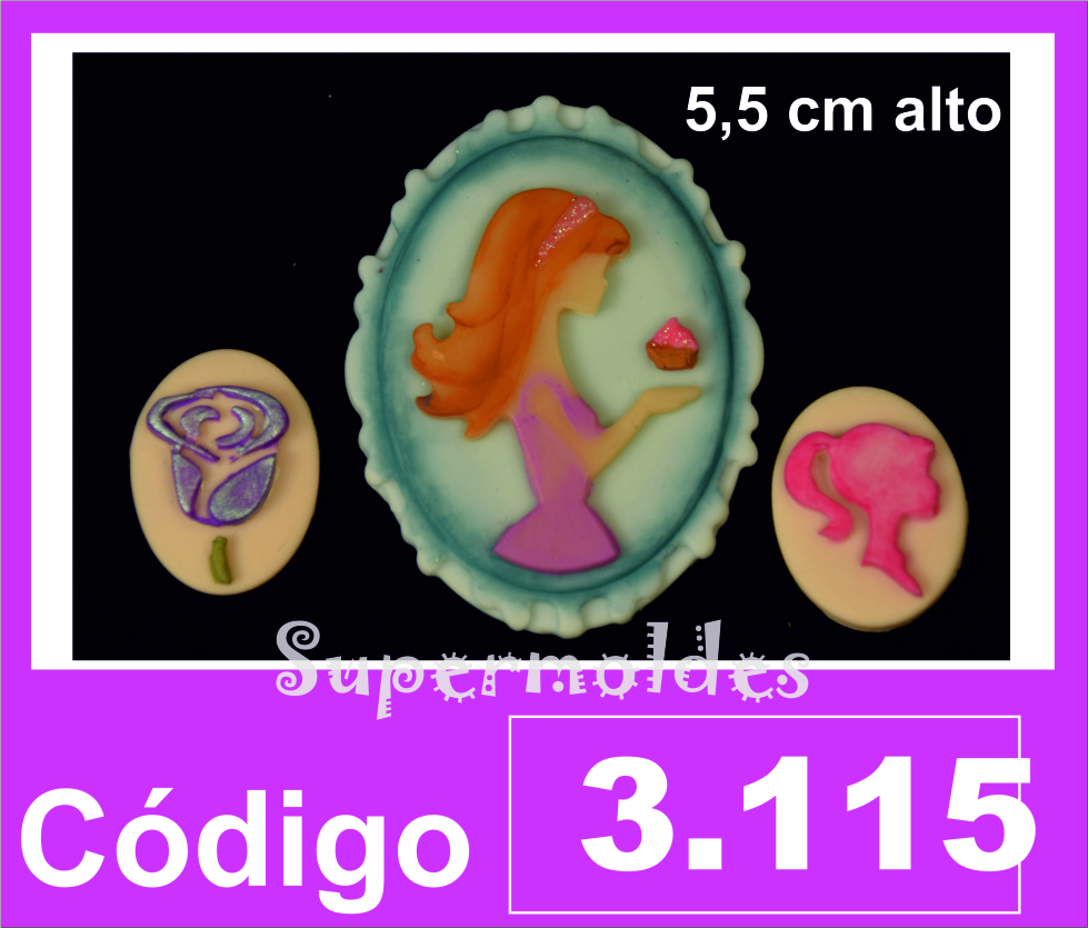 Camafeo x3u Barbie, flor, princesa ( 2.5 y 5.5cm )